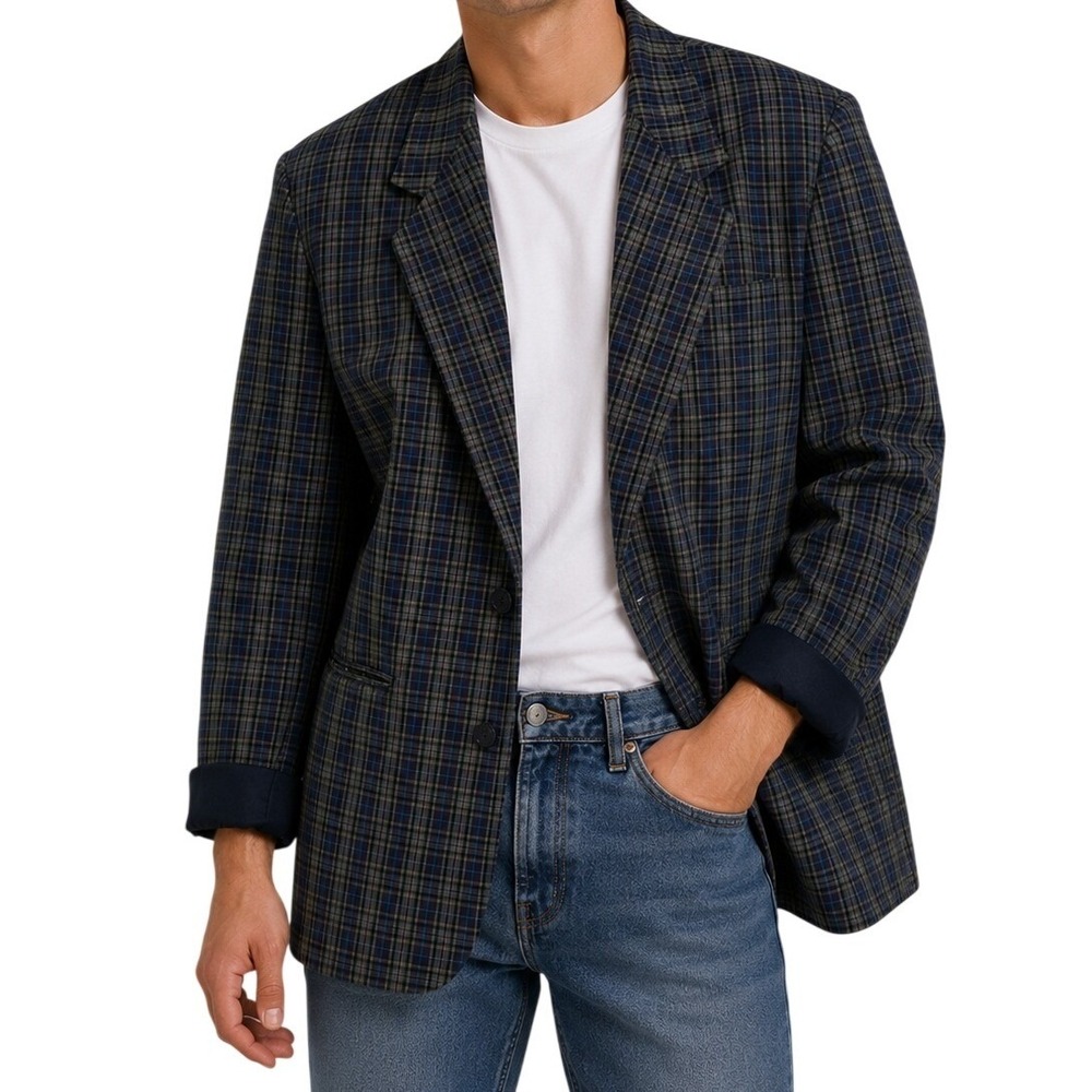 Gap‎ Blue And Green Plaid Cotton Blazer Jacket Men's Medium